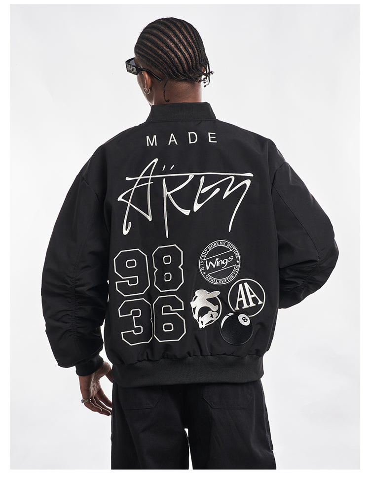 F3F Select Letter Embroidered Bomber Jacket | Face 3 Face