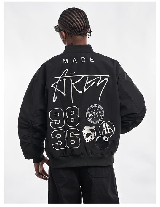 F3F Select Letter Embroidered Bomber Jacket | Face 3 Face