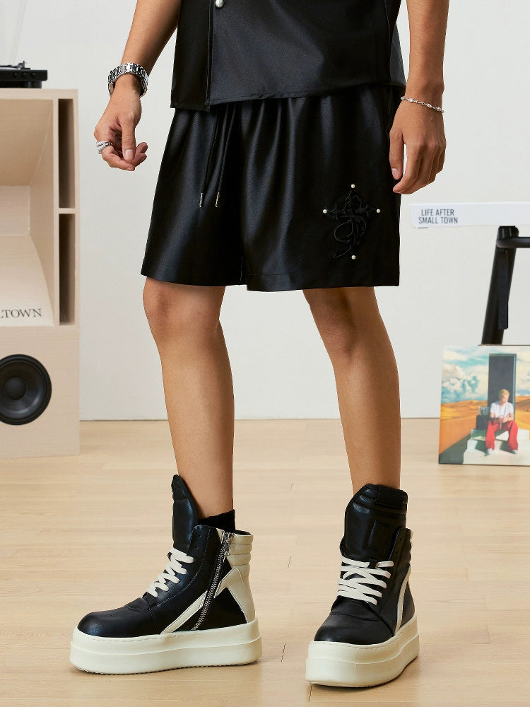 Small Town Kid 3D Cross Embroidered Satin Cuban Shirt Set | Face 3 Face