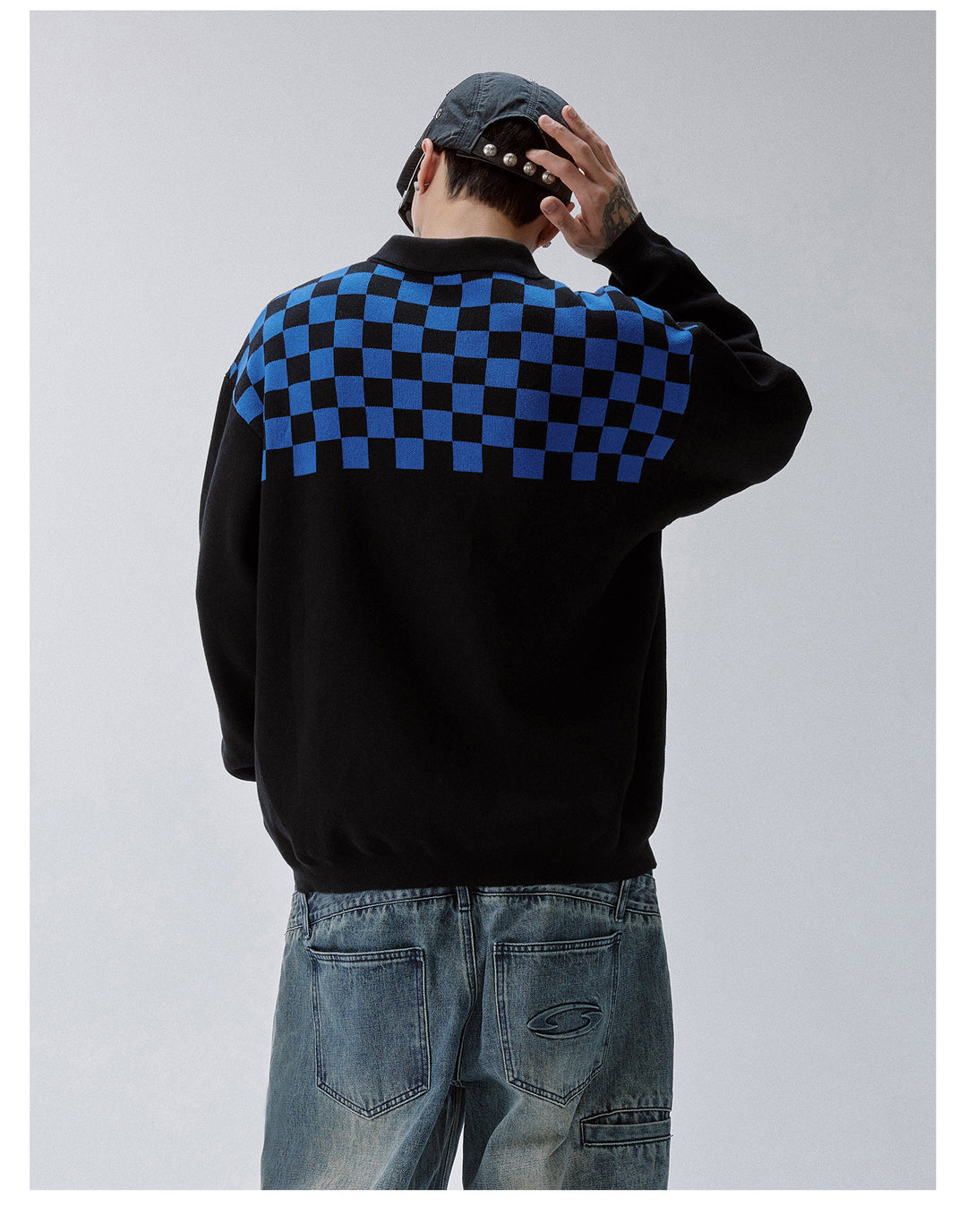 F2CE Checkerboard Pattern Polo Knit Sweater | Face 3 Face