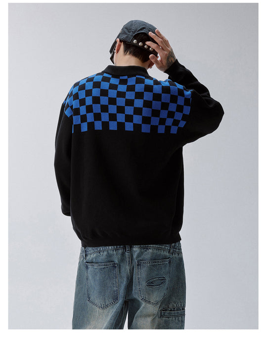 F2CE Checkerboard Pattern Polo Knit Sweater | Face 3 Face