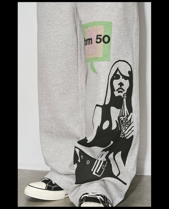 NOVACAM Portrait Graphic Print Curved Baggy Sweatpants | Face 3 Face