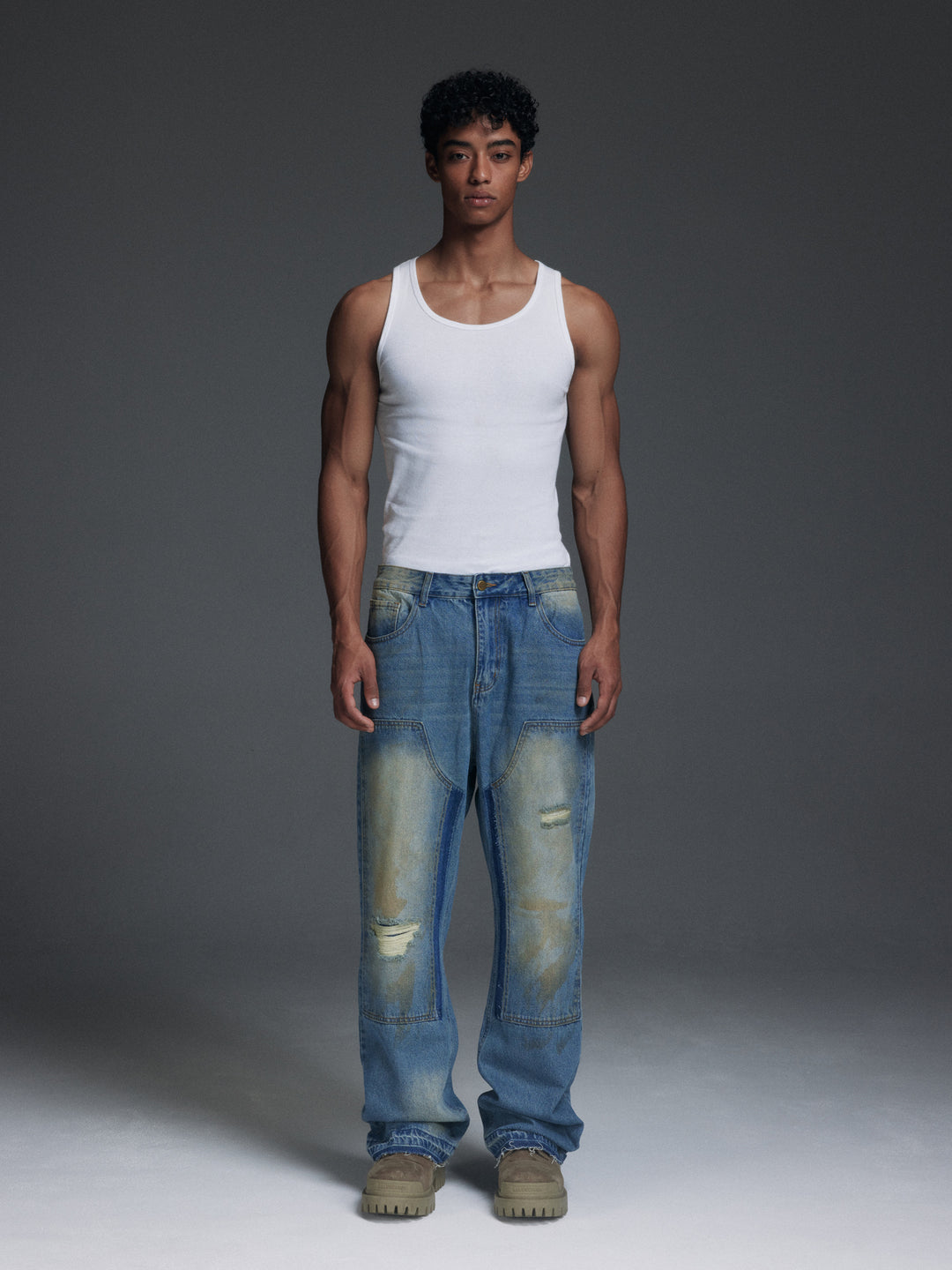 NOVACAM Washed Distressed Double Knee Jeans | Face 3 Face
