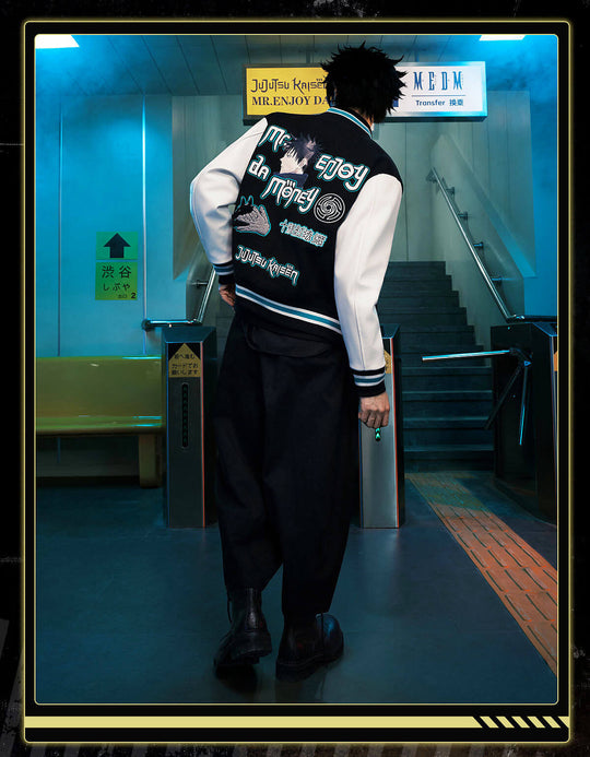 MEDM × Jujutsu Kaisen Character Patch Varsity Jacket | Face 3 Face