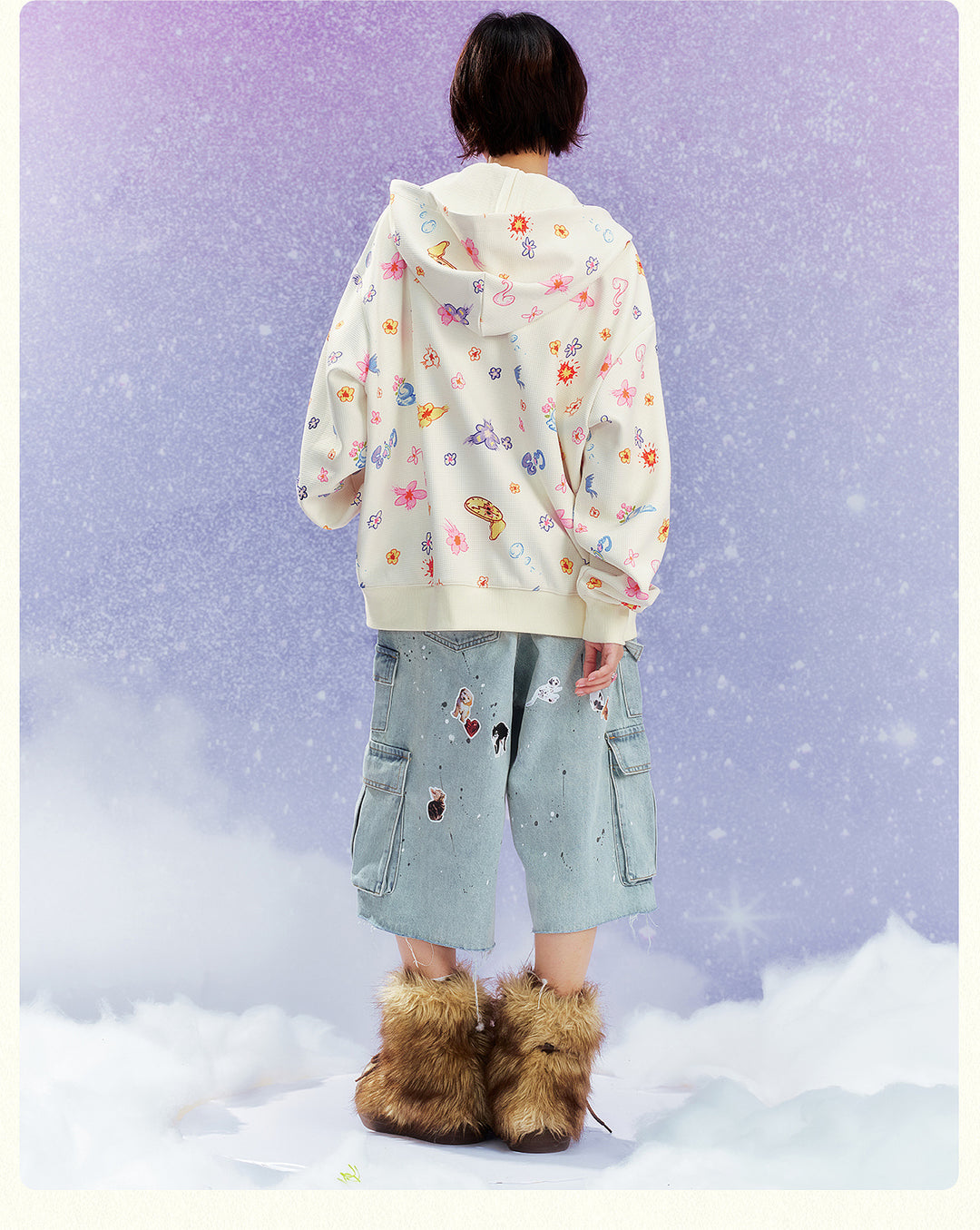 MEDM Graffiti Flower Full Print Zip Up Hoodie | Face 3 Face