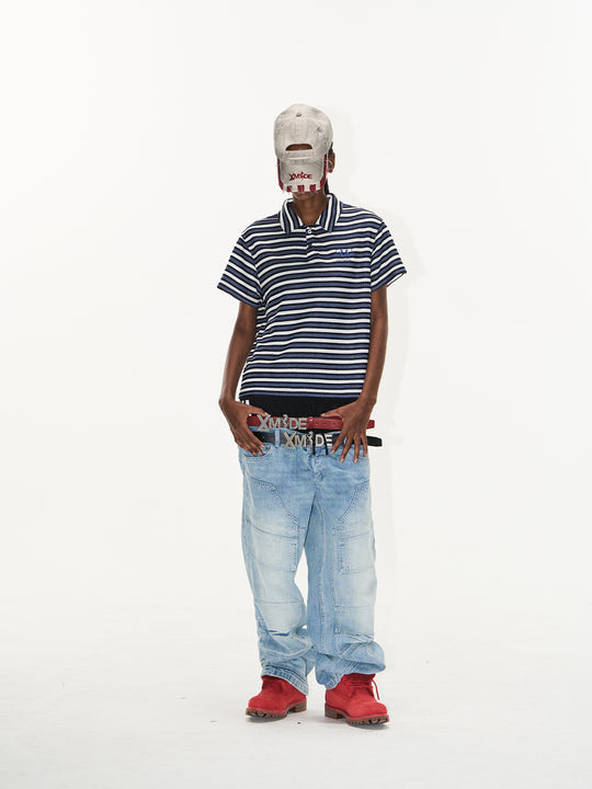 BLIND NO PLAN Striped Embroidered Polo | Face 3 Face