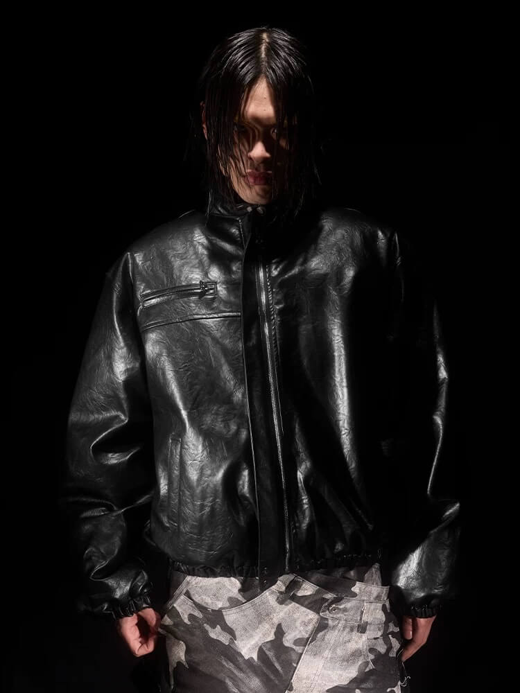 Night Lab Military 5 Painted PU Leather Puffer Bomber Jacket | Face 3 Face