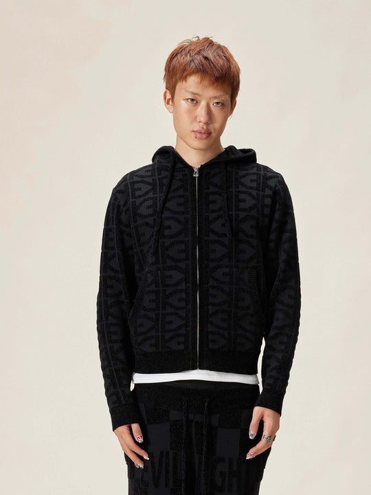 EVILKNIGHT(EK) Jacquard Logo Knit Zip Up Hoodie