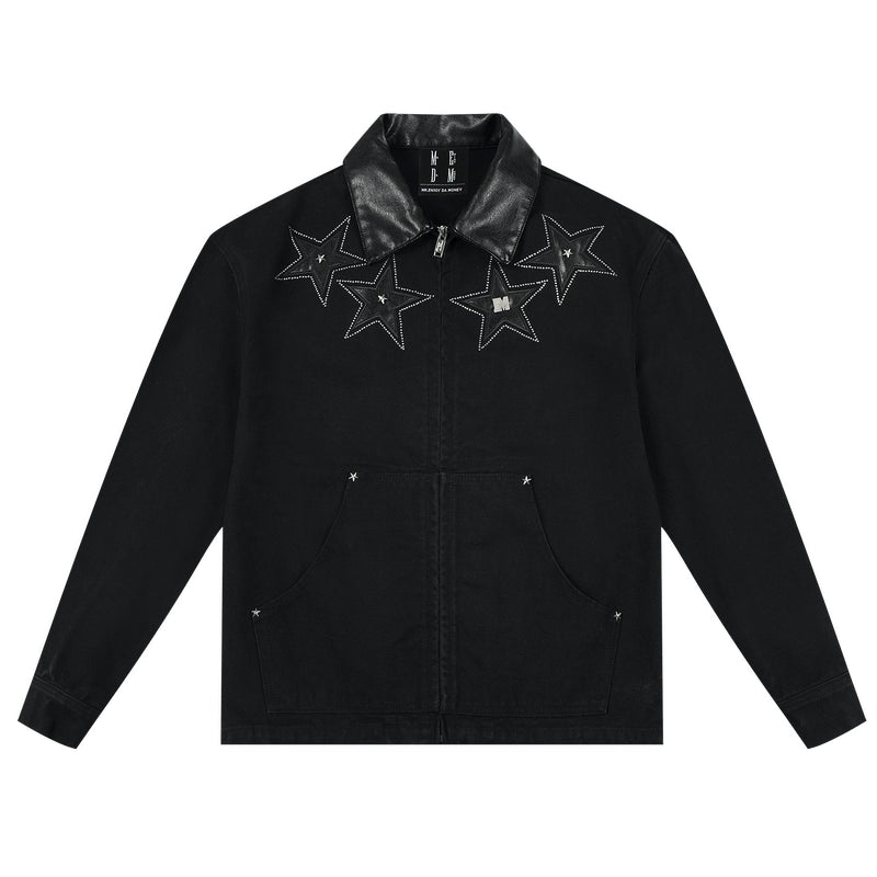 MEDM Star Studded Leather Patch Detroit Jacket | Face 3 Face