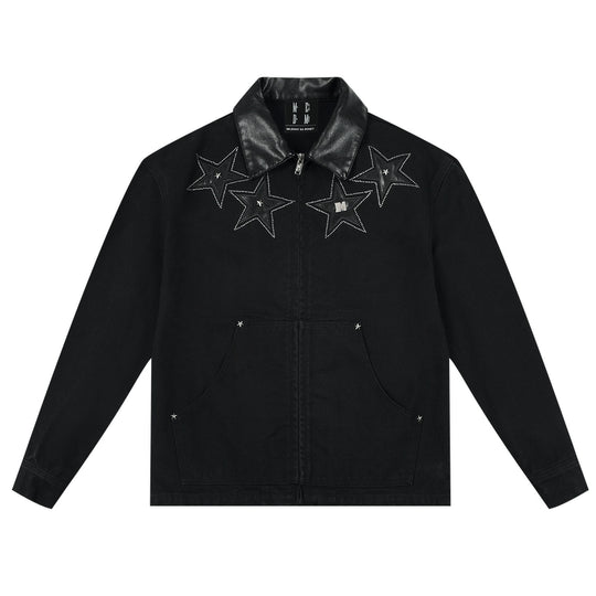 MEDM Star Studded Leather Patch Detroit Jacket | Face 3 Face