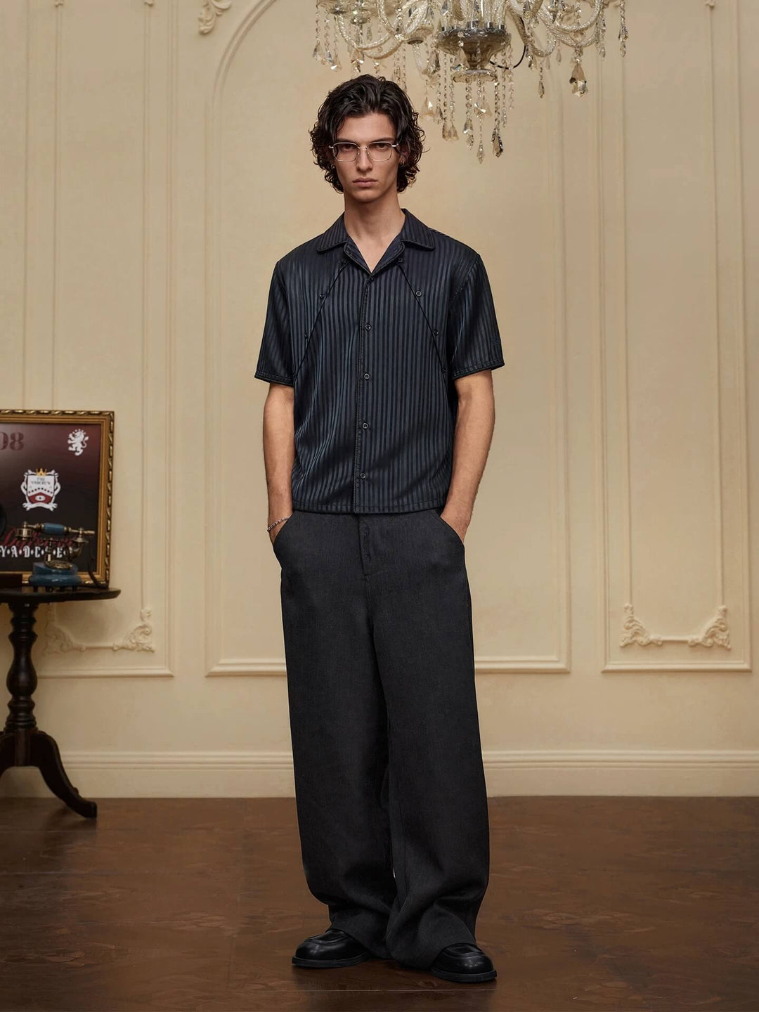 YADcrew Shiny Satin Striped Short Sleeve Shirt | Face 3 Face