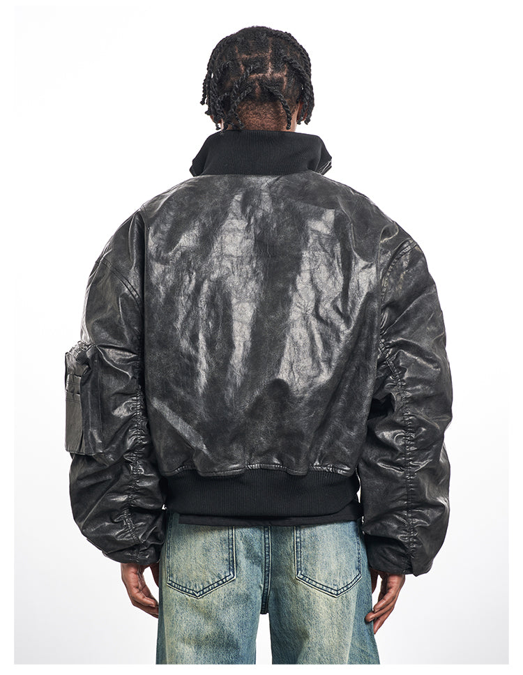 F3F Select Big Arm Pockets PU Leather MA-1 Bomber Jacket | Face 3 Face