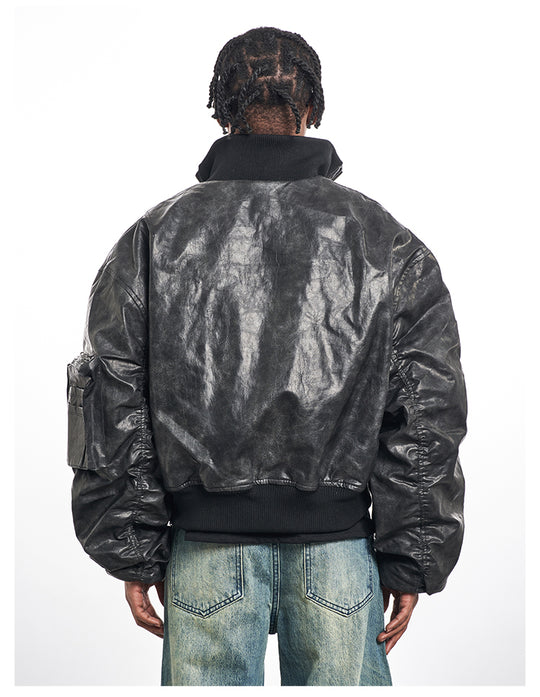 F3F Select Big Arm Pockets PU Leather MA-1 Bomber Jacket | Face 3 Face