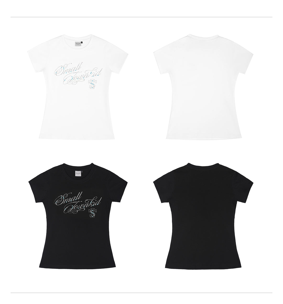 Small Town Kid Rhinestone Jewelry Lettering Slim Fit Tee | Face 3 Face