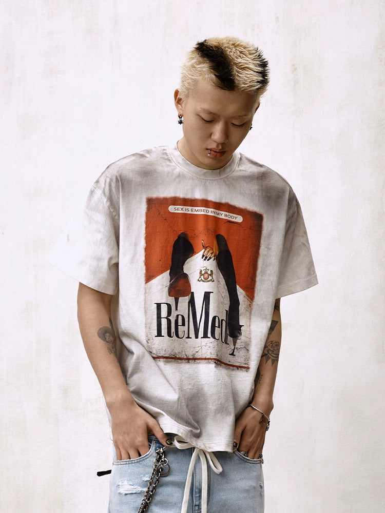 Remedy Inspired Print Washed Aged Tee | Face 3 Face