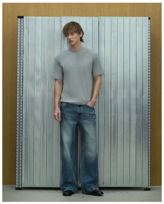 S45 Lightning Crack Wash Distressed Slight Flare Jeans | Face 3 Face