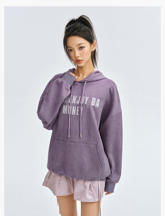 MEDM Basic Letter Logo Suede Hoodie | Face 3 Face