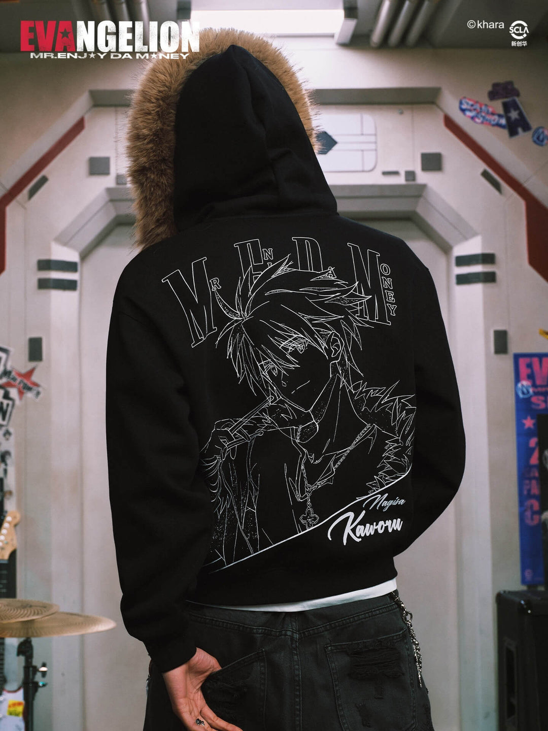 MEDM x EVA NEVER END Character Print Logo Embroidered Fur Hood Zip Up Hoodie | Face 3 Face