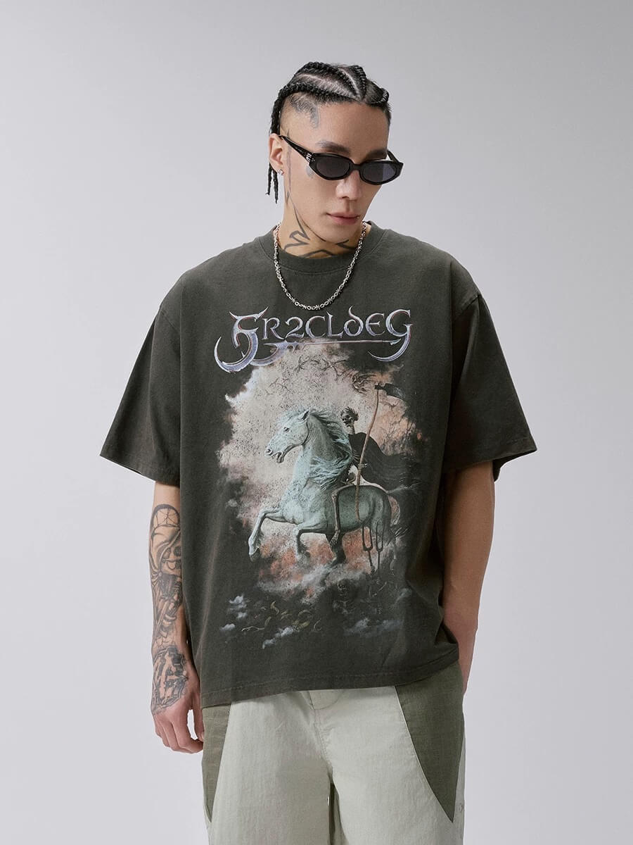 F2CE Skull War Horse Graphic Washed Distressed Short Sleeve Tee | Face 3 Face