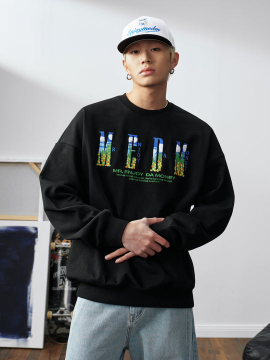 MEDM Blue Sky & Small Grass Embroidered Logo Sweatshirt | Face 3 Face