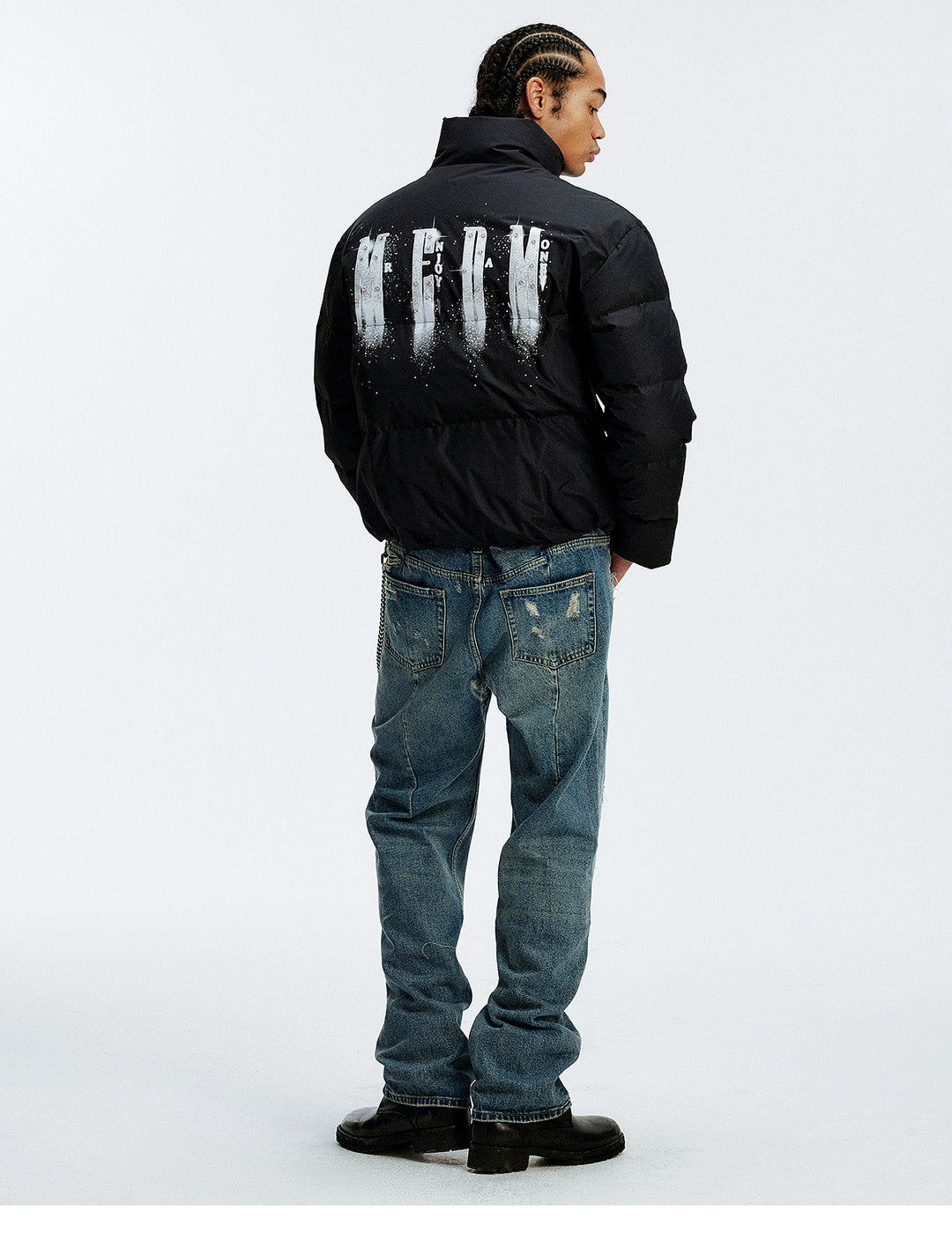 MEDM Rhinestone Studded Logo Down Jacket | Face 3 Face