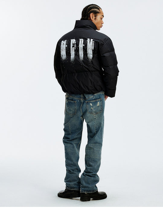 MEDM Rhinestone Studded Logo Down Jacket | Face 3 Face