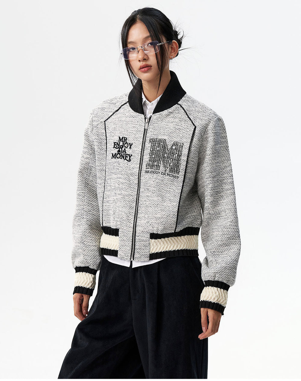 MEDM Pearl Tweed Short Varsity Jacket | Face 3 Face