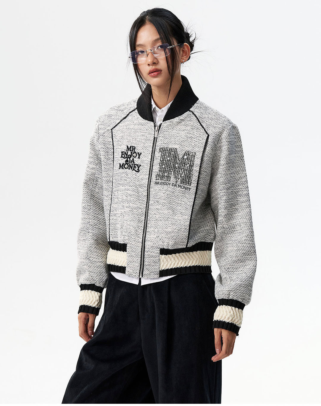 MEDM Pearl Tweed Short Varsity Jacket | Face 3 Face