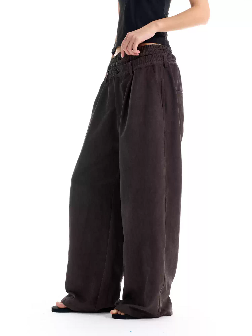 BLIND NO PLAN Layered Double Waist Tuck Baggy Pants | Face 3 Face
