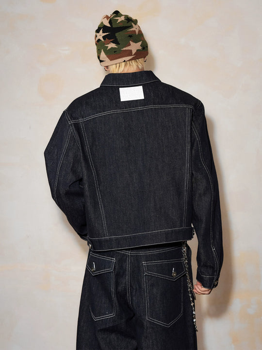 MEDM Embroidered Raw Denim Jacket | Face 3 Face