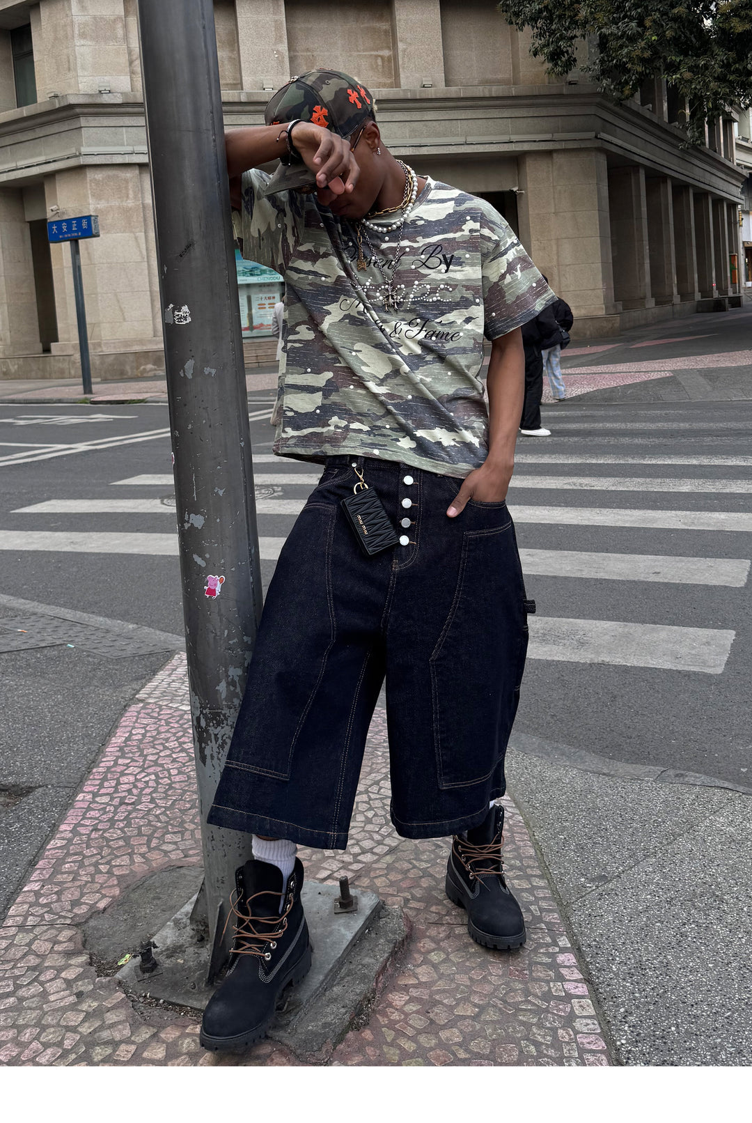 STEEPC Aged Forest Camo Pearl Embellished Print Tee | Face 3 Face