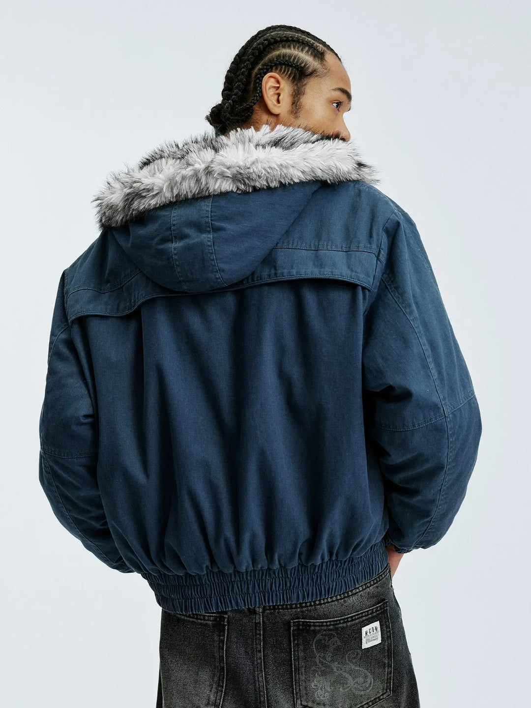 MEDM Fur Lined Washed Work Hooded Jacket | Face 3 Face