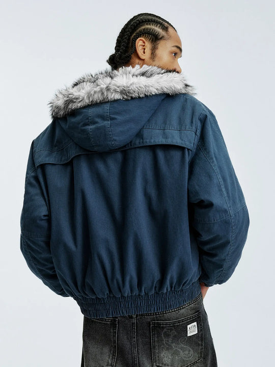 MEDM Fur Lined Washed Work Hooded Jacket | Face 3 Face