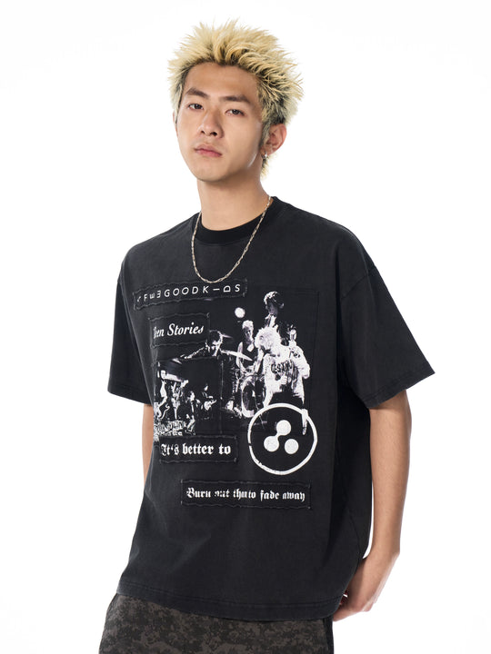 AFGK Rock Punk Print Vintage Washed Tee | Face 3 Face