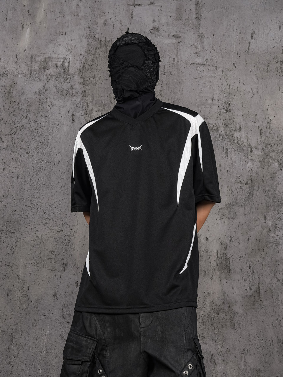 UNDERWATER Black and White Deconstructed Patchwork Embroidered Jersey Tee | Face 3 Face