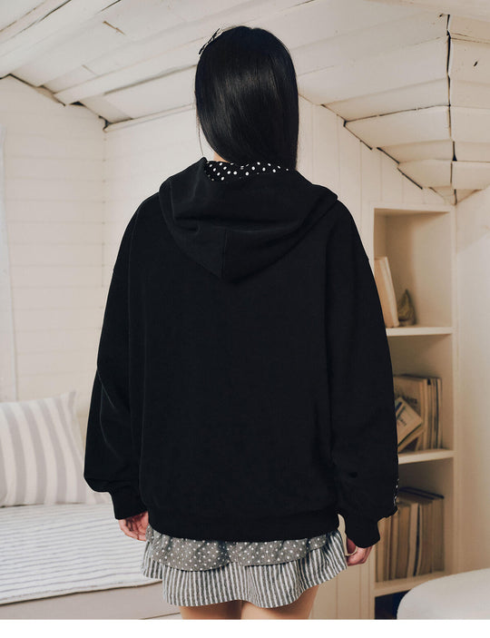 MEDM Polka Dot Hood Lining Heart Logo Zip Up Hoodie | Face 3 Face
