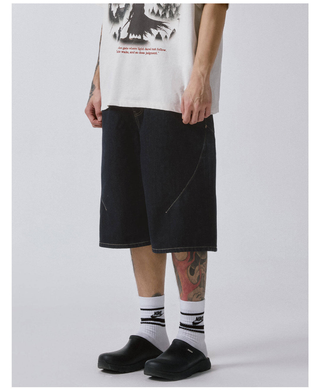 F2CE Plaid Pocket Patchwork Denim Baggy Shorts | Face 3 Face
