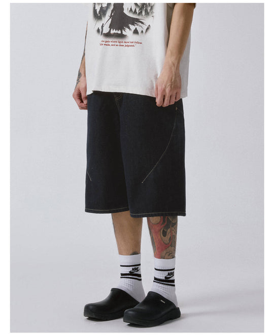 F2CE Plaid Pocket Patchwork Denim Baggy Shorts | Face 3 Face
