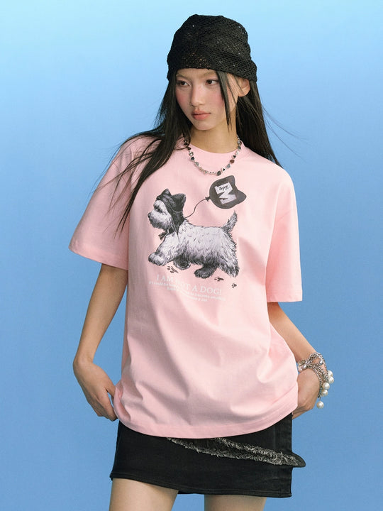 MEDM Cat Ear Hat Puppy Balloon Print Tee | Face 3 Face