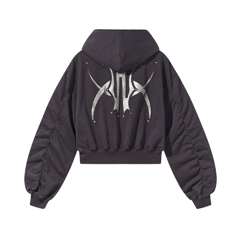 BLIND NO PLAN Logo Studded Embellished Zip-Up Hoodie | Face 3 Face