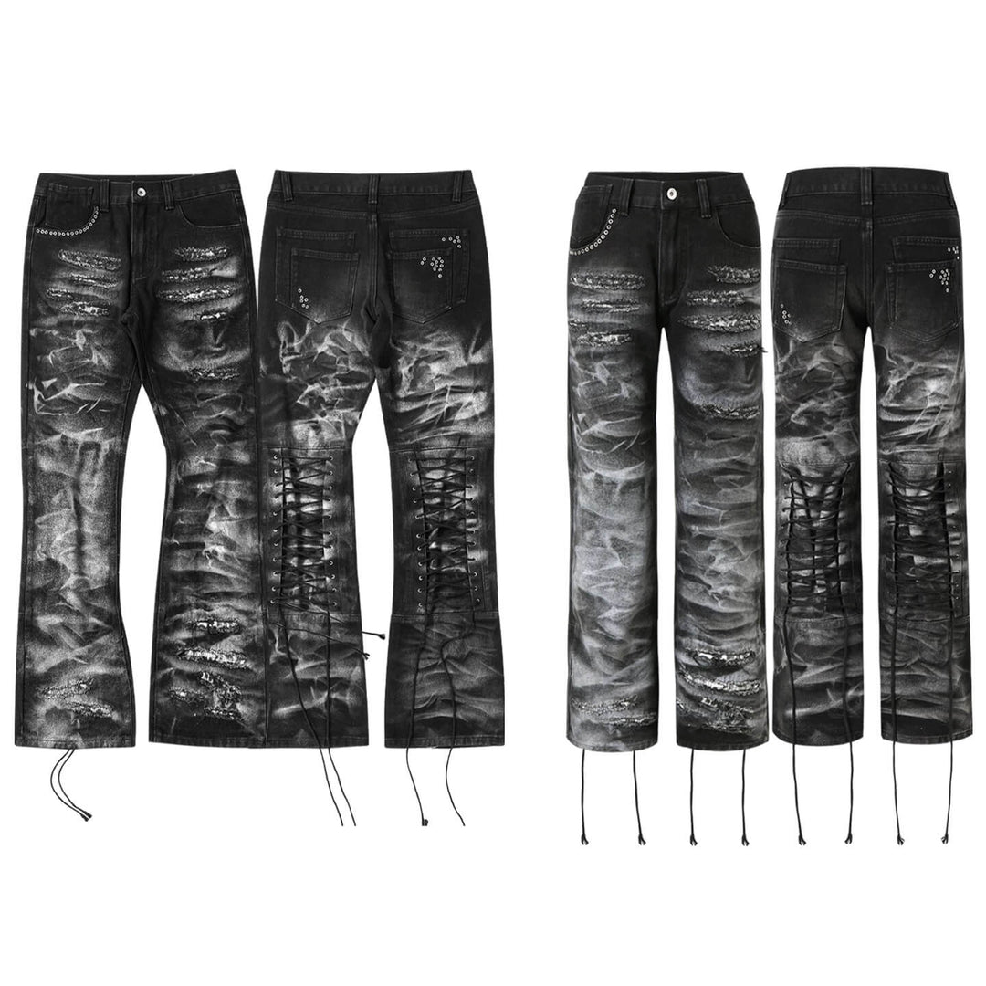 Night Lab Studded Lace Up Heavy Washed Distressed Jeans | Face 3 Face