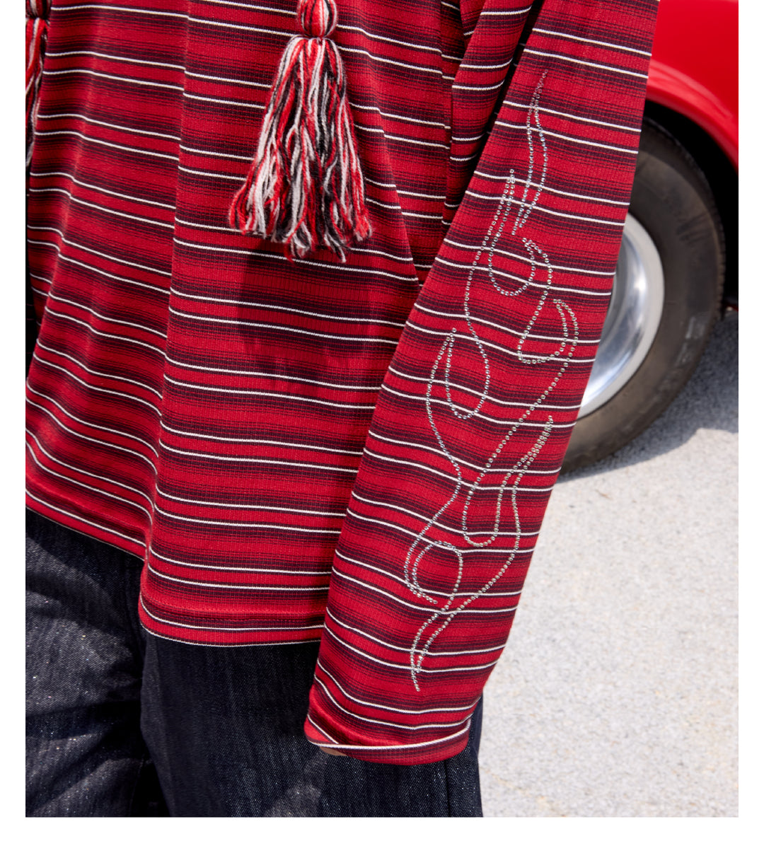 S45 Rhinestone Flame Stripe Long Sleeve Tee | Face 3 Face