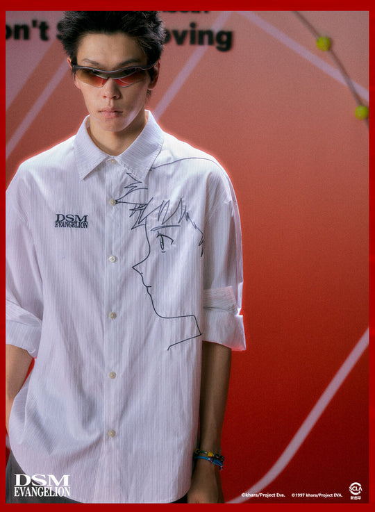 DSM x EVA Shinji Ikari Embroidered Striped Long Sleeve Shirt