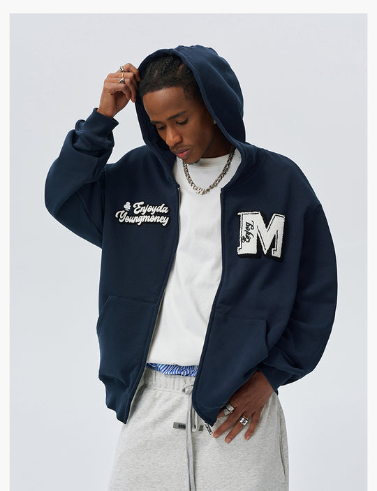 MEDM Towel Applique Embroidery Zip-Up Hoodie | Face 3 Face