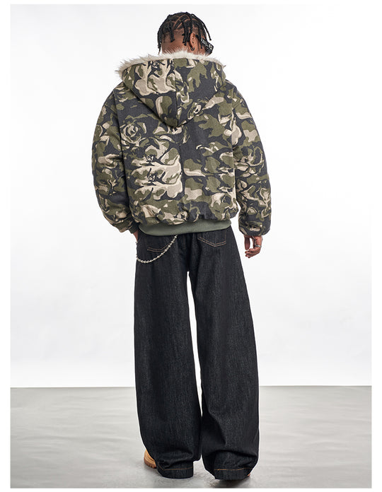 F3F Select Fur Lining Camouflage Hoodie Work Jacket | Face 3 Face