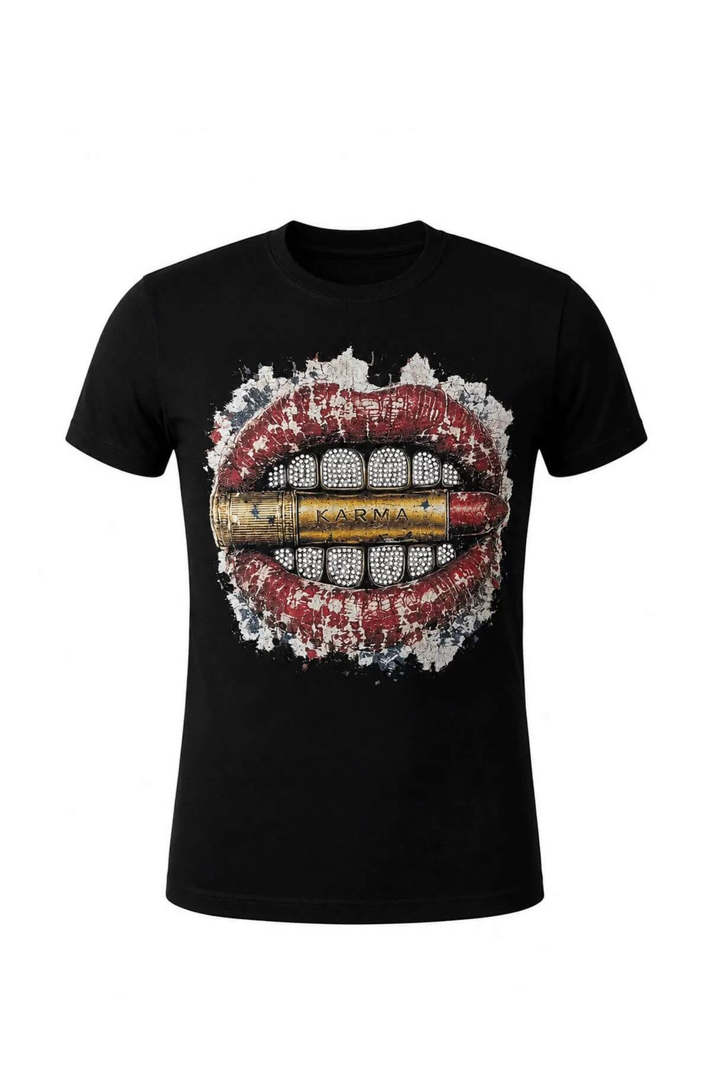 KARMANISTIC Lips Graphic Rhinestone Short Sleeve Tee | Face 3 Face
