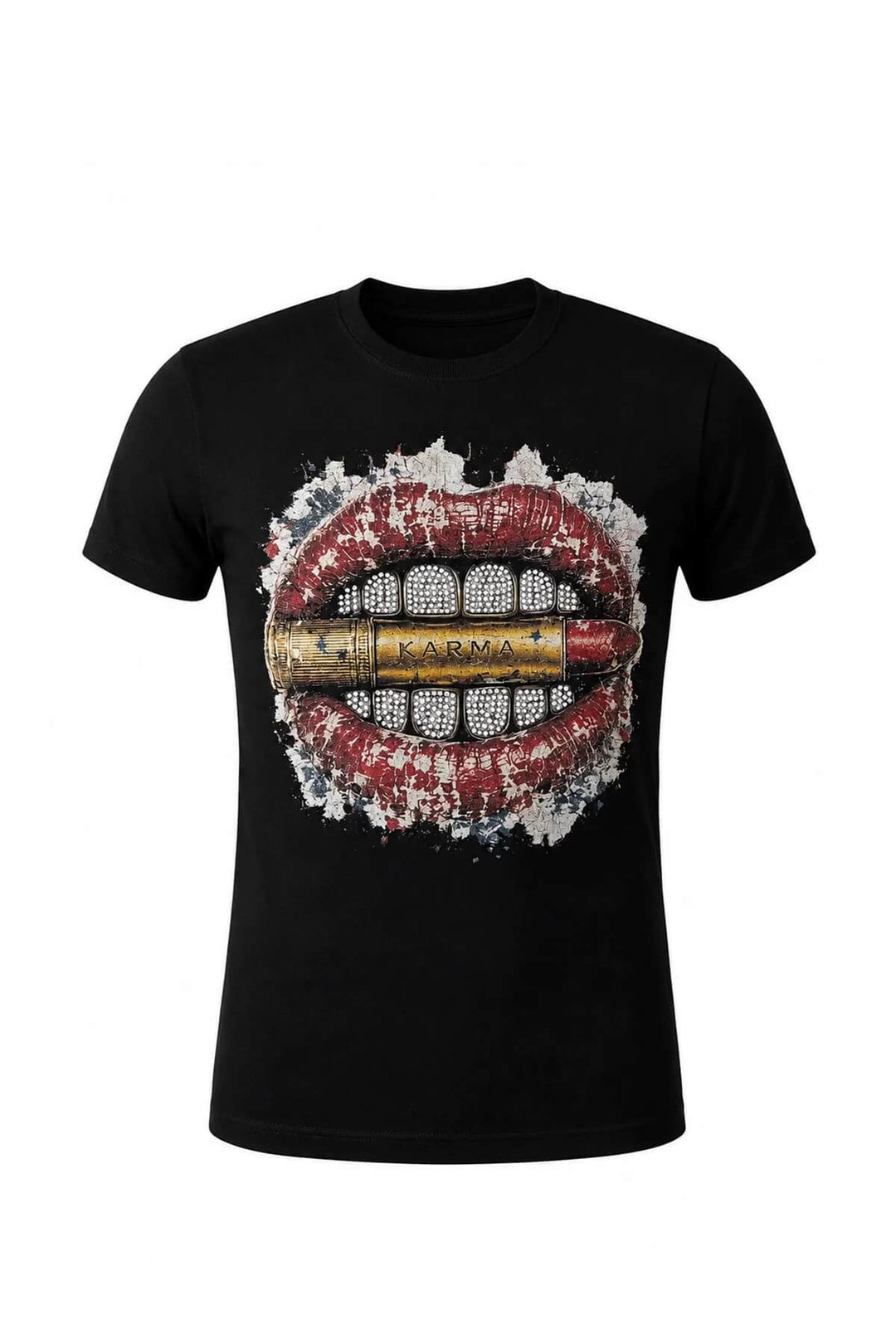 KARMANISTIC Lips Graphic Rhinestone Short Sleeve Tee | Face 3 Face