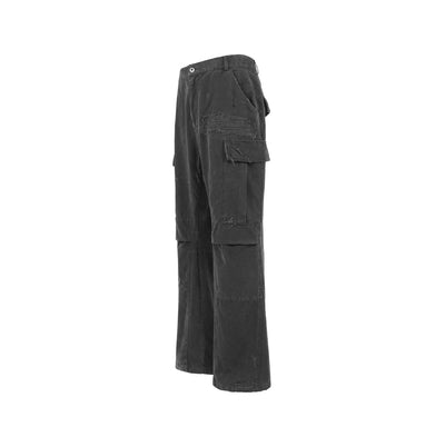 UNDERWATER Needle Embroidery Distressed Flared Cargo Work Pants