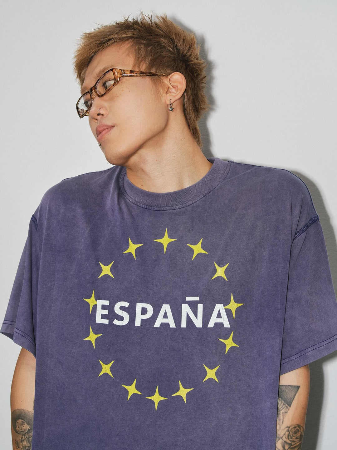 NOVACAM Vintage Washed Circle Star Print Short Sleeve Tee | Face 3 Face