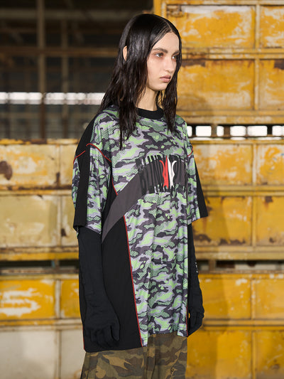 BLIND NO PLAN Green Camouflage Mesh Colorblock Tee | Face 3 Face